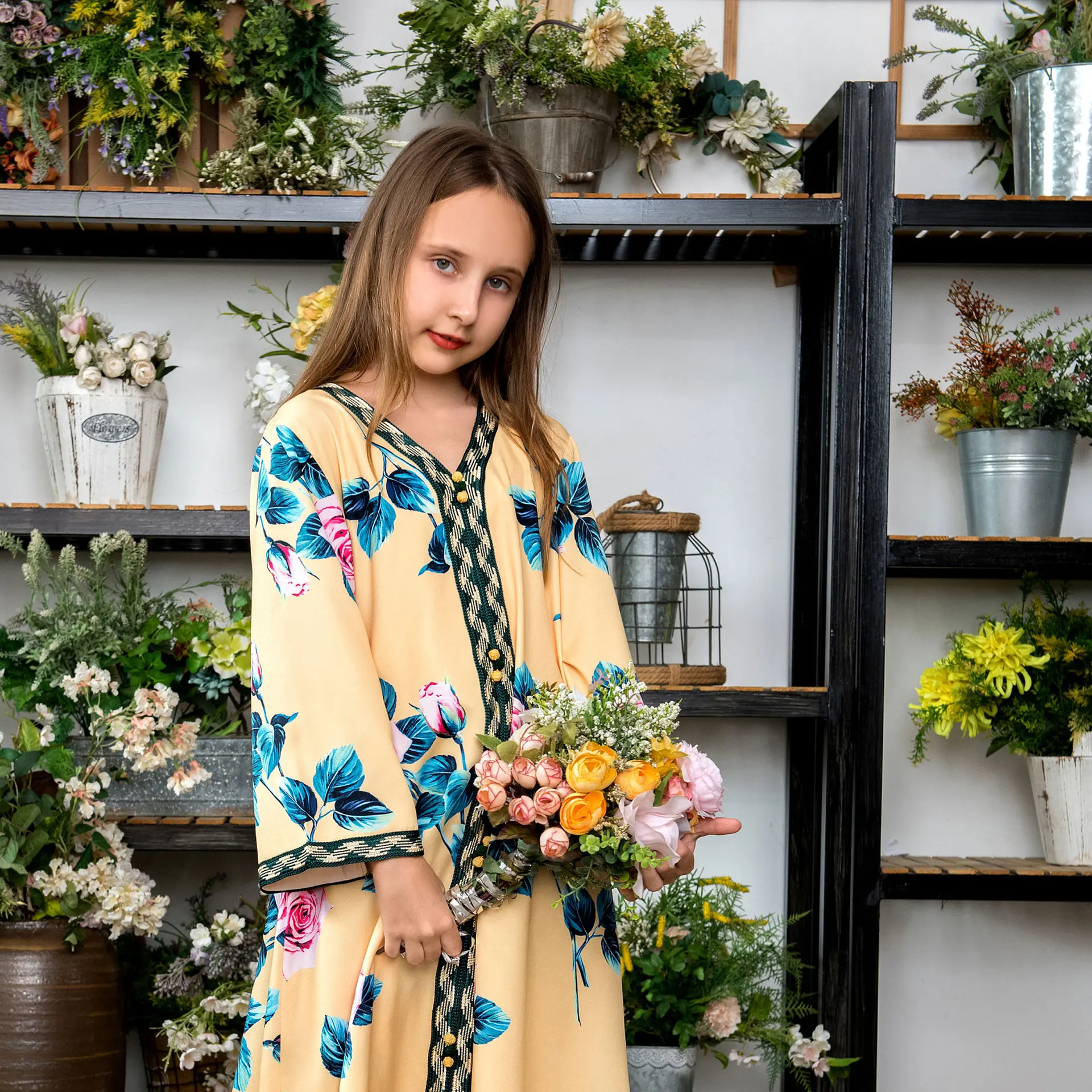 

Детский кафтан для девочек, Abayas Дубай, Турция, ислам, арабское мусульманское платье, Eid Mubarak Robe Longue Musulmane Vestido Longo