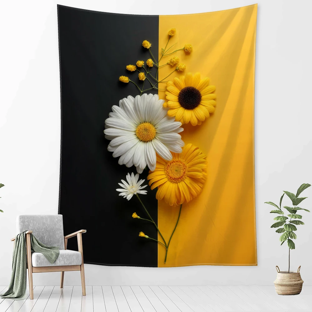 Желтый черный цвет блокирующий ромашка гобелен настенный простой