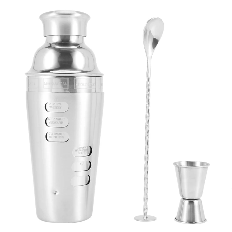 

Cocktail Shaker Stainless Steel 24Oz Bar Set Kit 3Pcs Cocktail Shakers with Rotation Recipe Guide,Martini Tool Accessories Built