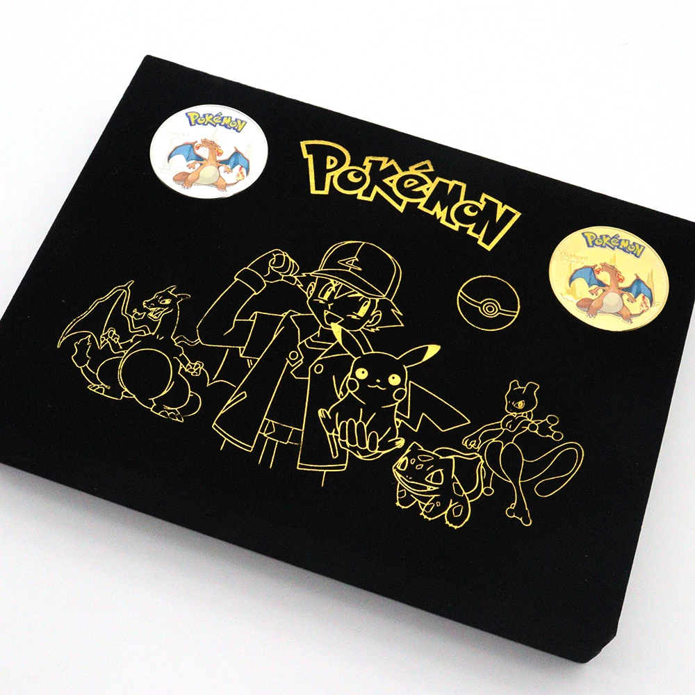 

2022 New Pokemon Collectible Display Box Commemorative Coins Gold Plated Silver Card Coins Iron Anime Metal Charizard Pikachu