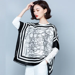 Осенние женские блузки с принтом шарфа, европейские женские свободные пуловеры, рубашки с рукавами летучая мышь