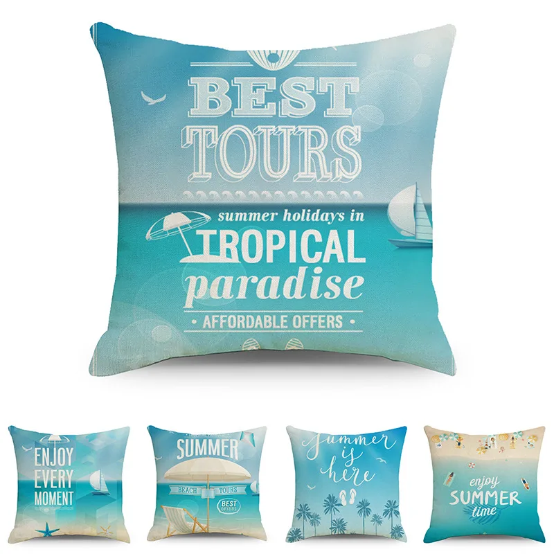 

Blue Ocean Series Pillow Cover Factory Supply Linen Pillow Cover Cross-border Home Sofa Pillow Cover Cushion Cover