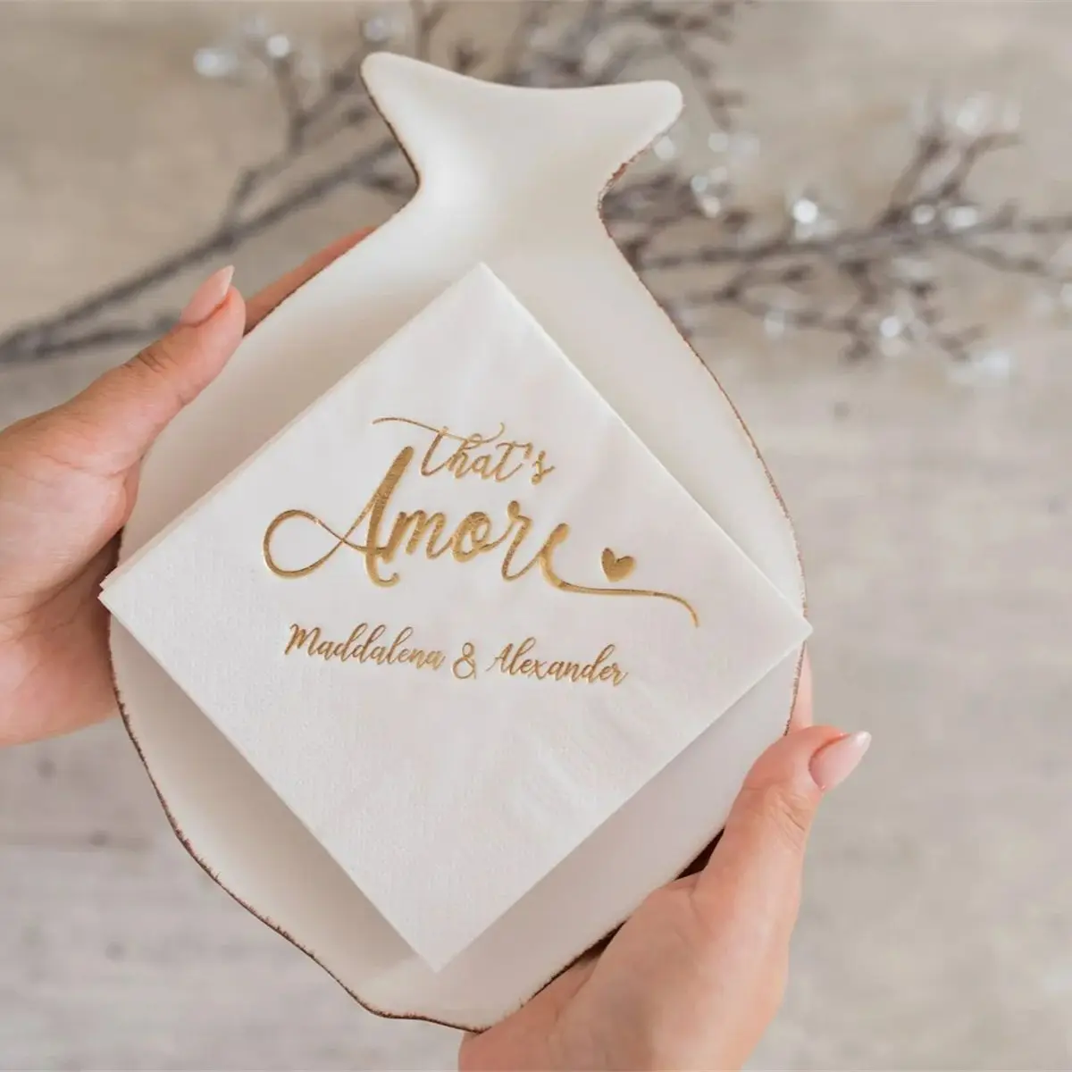 Персонализированные салфетки Золотая фольга Bedruckte Servietten на заказ свадебные с