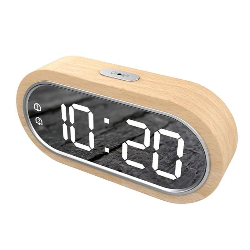 

LED Alarm Clock Wood Digital Thermometer Indoor Temperature Dual Alarms Snooze Phone USB Charger Home Bedroom Table