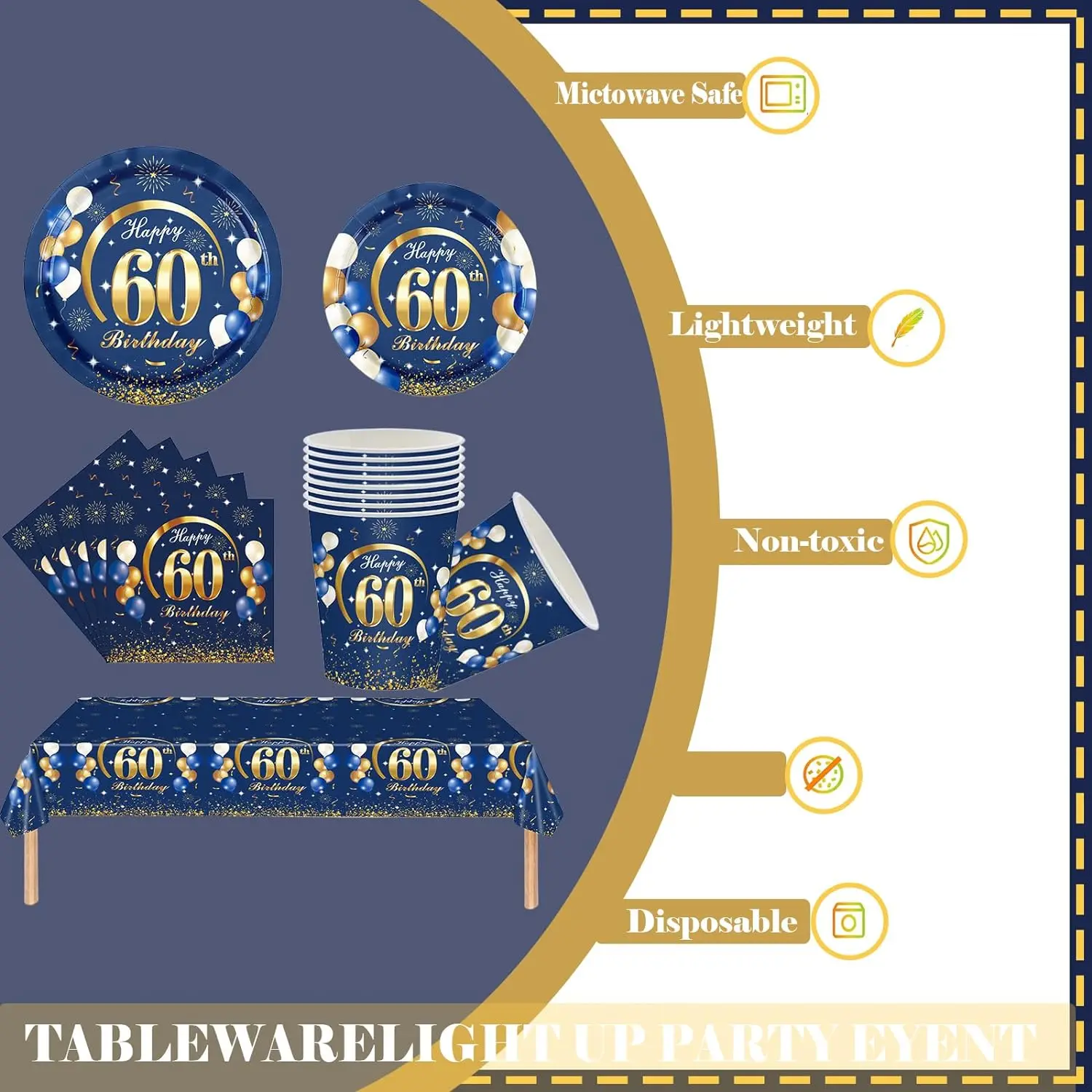 Темно-синее золото украшения на день рождения 60-го числа скатерть бумажные