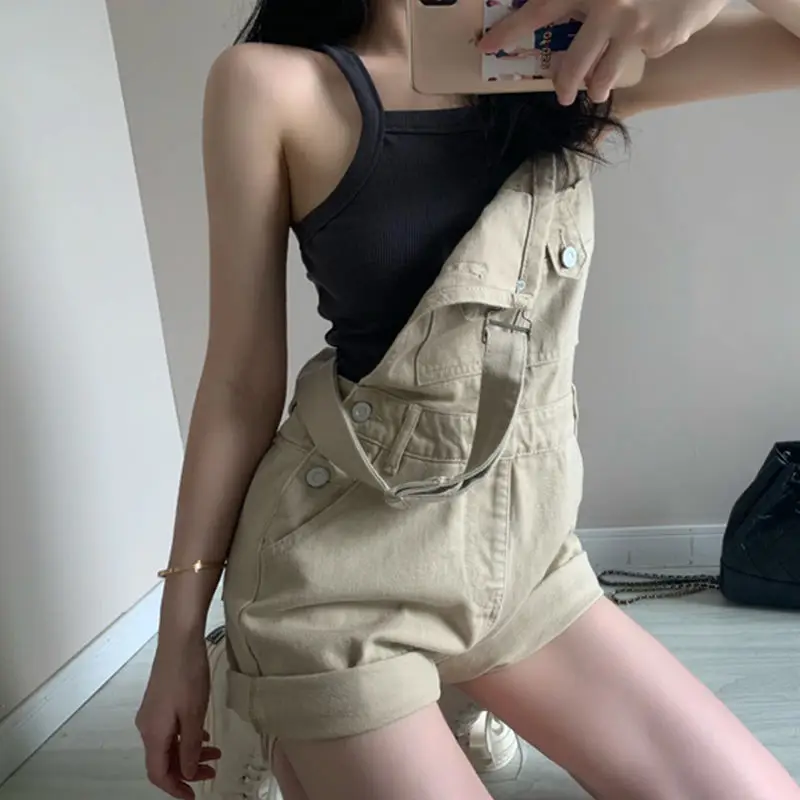 Suspender Shorts Women's Invisible Open Crotch Outdoor Convenient Pants Tight Suspender Pants Five-Point Jumpsuit Denim Jumpsuit