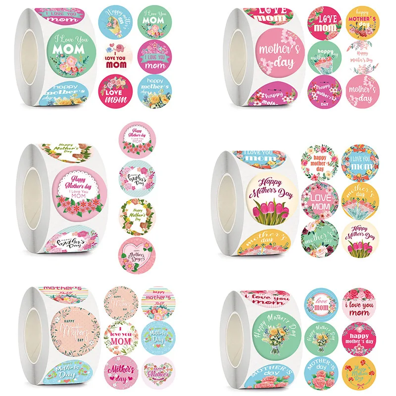 

500pcs 1inch Happy Mothers Day Gifts Label Sticker Kraft Round Shape Sticker Sweet Floral Designs for Mom Gifts Wrap Label Tags