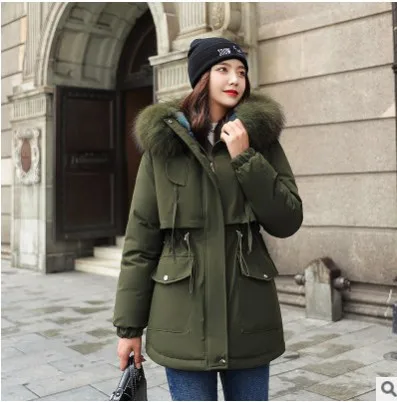 Plush Sustans Parkas Autumn Winter Women Big Furry Collar Short Style Slim Hooded Coat Office Lady Casual Commute Warm Overcoats