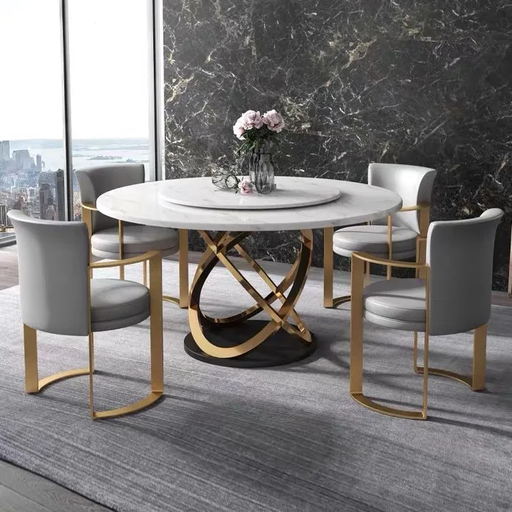 

High End Dining Room Furniture Living Room Modern Upholstery Leather Arm Chairs Stainless Steel Chair