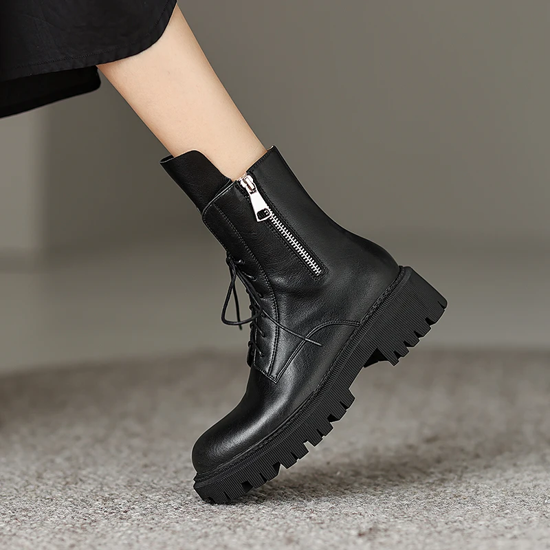 

Autumn Winter Newest Women Ankle Boots Square Heels Genuine Leather Concise Mature Office Lady Outdoor Casual Shoes Woman