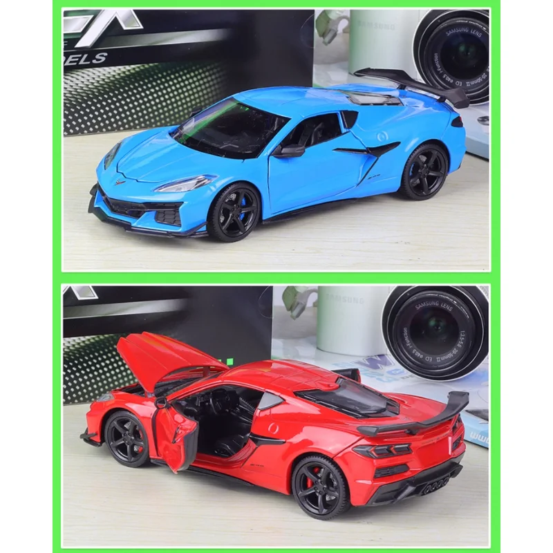 Фото Новинка: Коллекционная модель спортивного автомобиля Chevrolet Corvette Z06 2023 года, масштаб 1:24, из сплава, для сценариев и подарков №1