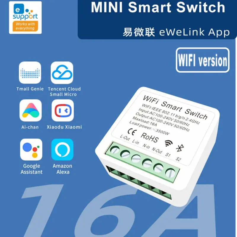 

Wifi 16A MINI Smart Switch Support 2-way Control Timer Home Automation Wireless Switch Works With Alexa Google Remote Control