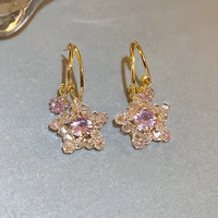 sweet gold color star crystal earrings for women girls geometric pink rhinestone drop earring korea fashion jewelry gifts