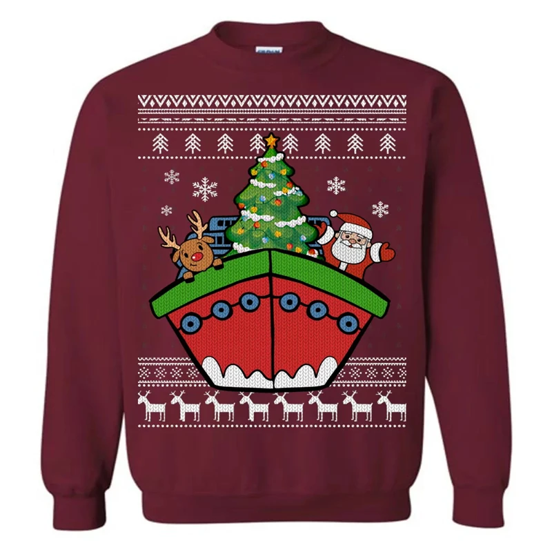 Fashion Xmas Ship Ugly Christmas Sweater Funny Holiday Santa Elk Tree 3D Printed Sweatshirt Casual Oversized Uniex Pullovers Top