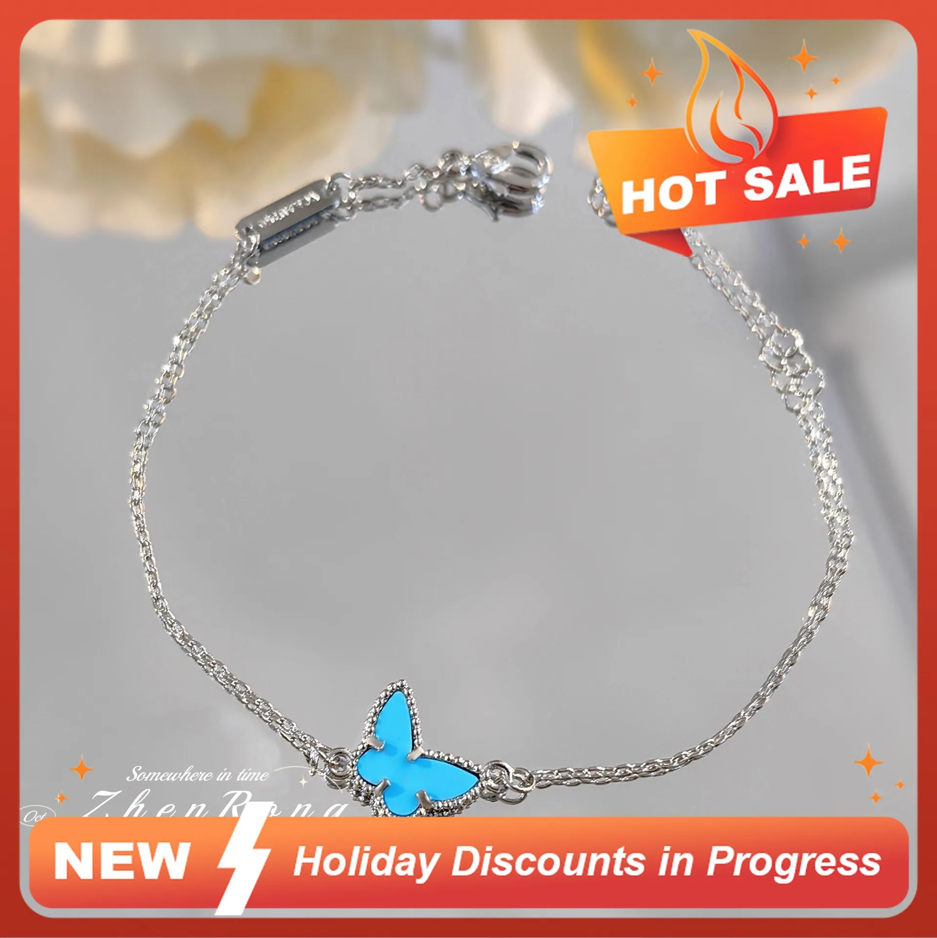 Легкий роскошный модный синий бирюзовый браслет для женщин 2024 браслет-бабочка