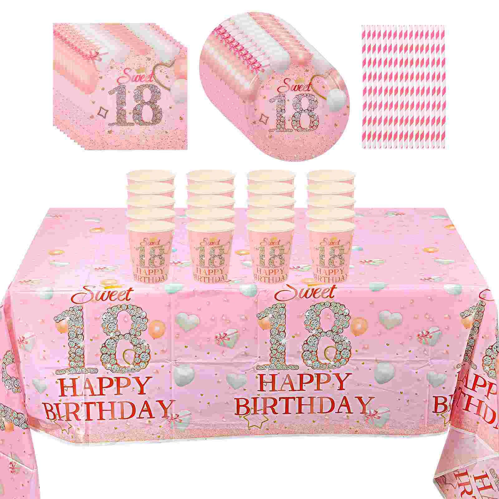 

Tableware Birthday Cups Tablecloth 18th Decoration Party Cutlery Kit Novelty Decorations
