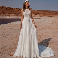 bohemian handcraft wedding dress o neck sleeveless bridal gowns a line appliques lace chiffon boho brides dresses robe de mari%c3%a9e