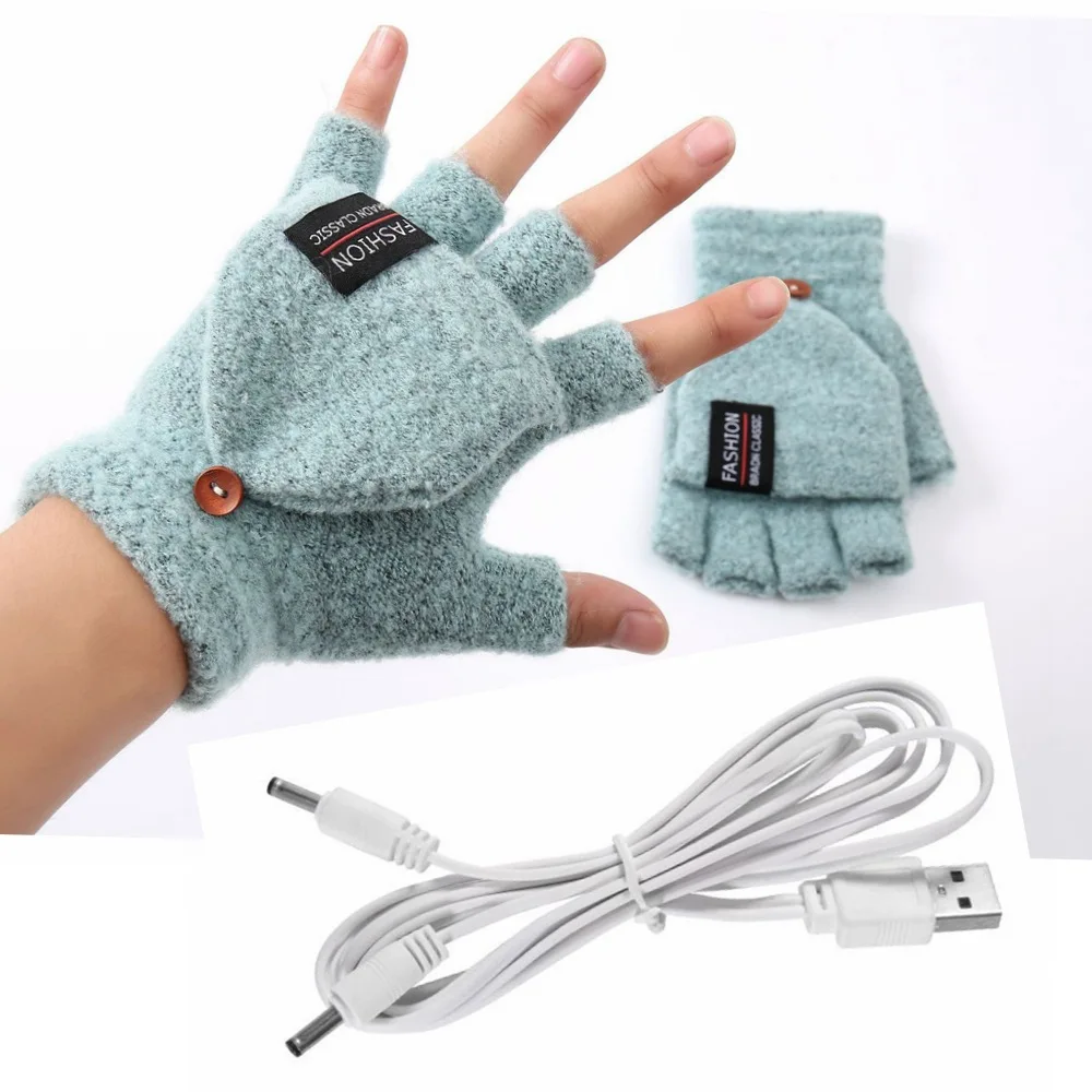 USB Warm Heated Gloves Heat Gloves Electric Portabale Warmer Gloves Winter Warm Touch Screen Flip Gloves Winter Accessory