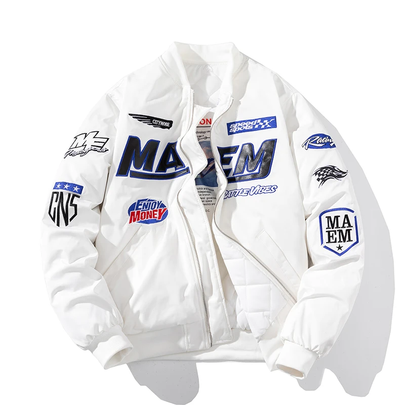 

Winter Embroidery Baseball Jacket Men Women Letter Varsity Jacket Men Hip Hop Hooded Parka Coats Badge Fashion Couple Streetwear