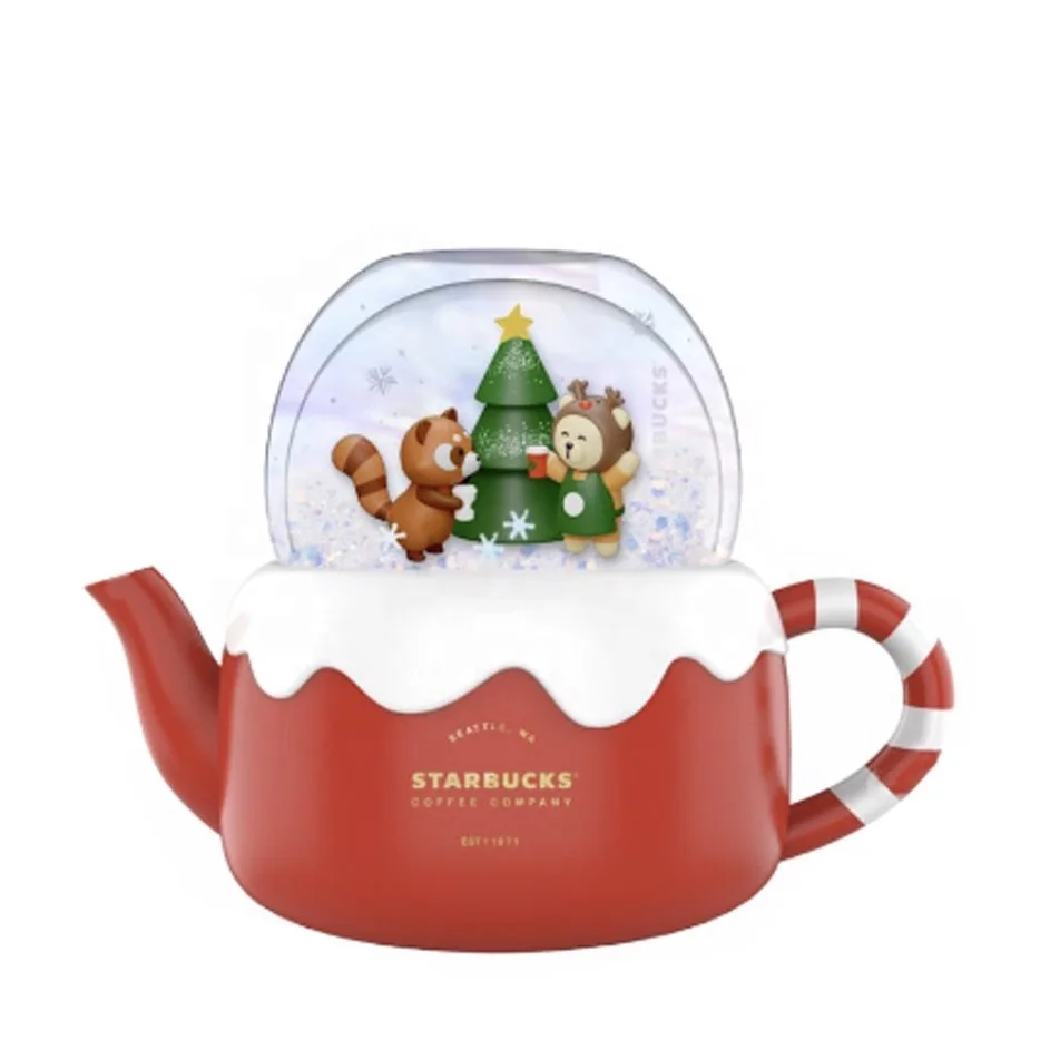 

Christmas Teapot Set Bear Landscape Cup Pot Set Ceramic Teapot