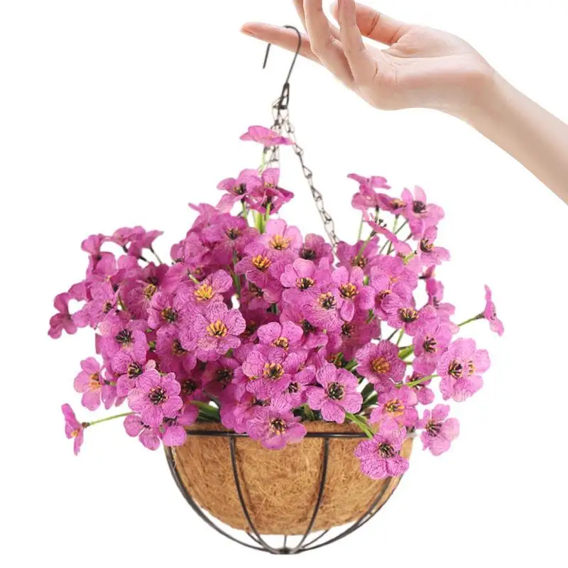 

Artificial Hangings Flower Baskets Violet Artificial Flowers In Basket With Coconut Lining Realistic Artificial Hangings Plants
