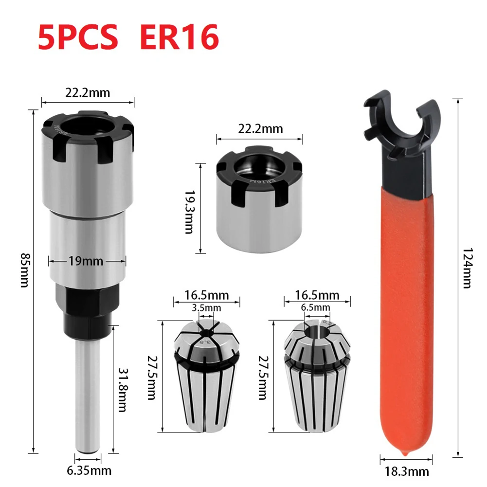 

5 Pcs Extension Rod Collet Extension Chuck Rod Collet Milling Cutter Power Tools Spring Steel High Quality Hot Sales