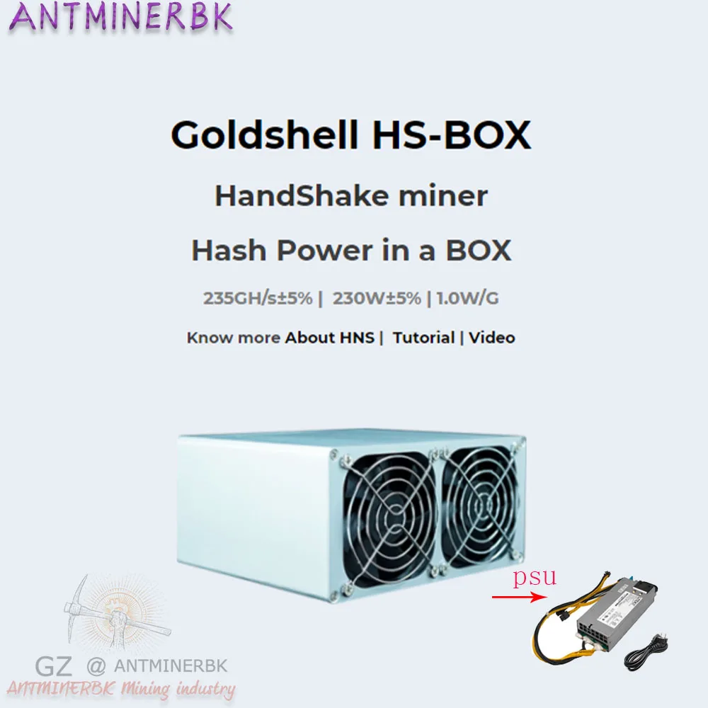 

ASIC miner Goldshell HS-BOX 235GH/s Blake2B + SHA3 HandShake HNS with 750w power miner is better than HS1 SH3 Mini-DOGE KD-Box