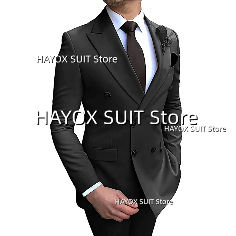 Men's Suit Blazer Slim Fit 2-Piece Double-Breasted Performance Costume Wedding Groom Dress Jacket Pant Set