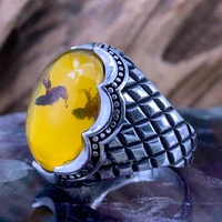 oval cabochon mens rings inlaid yellow zircon ant rings mens fashion punk style diamond retro rings for man jewelry