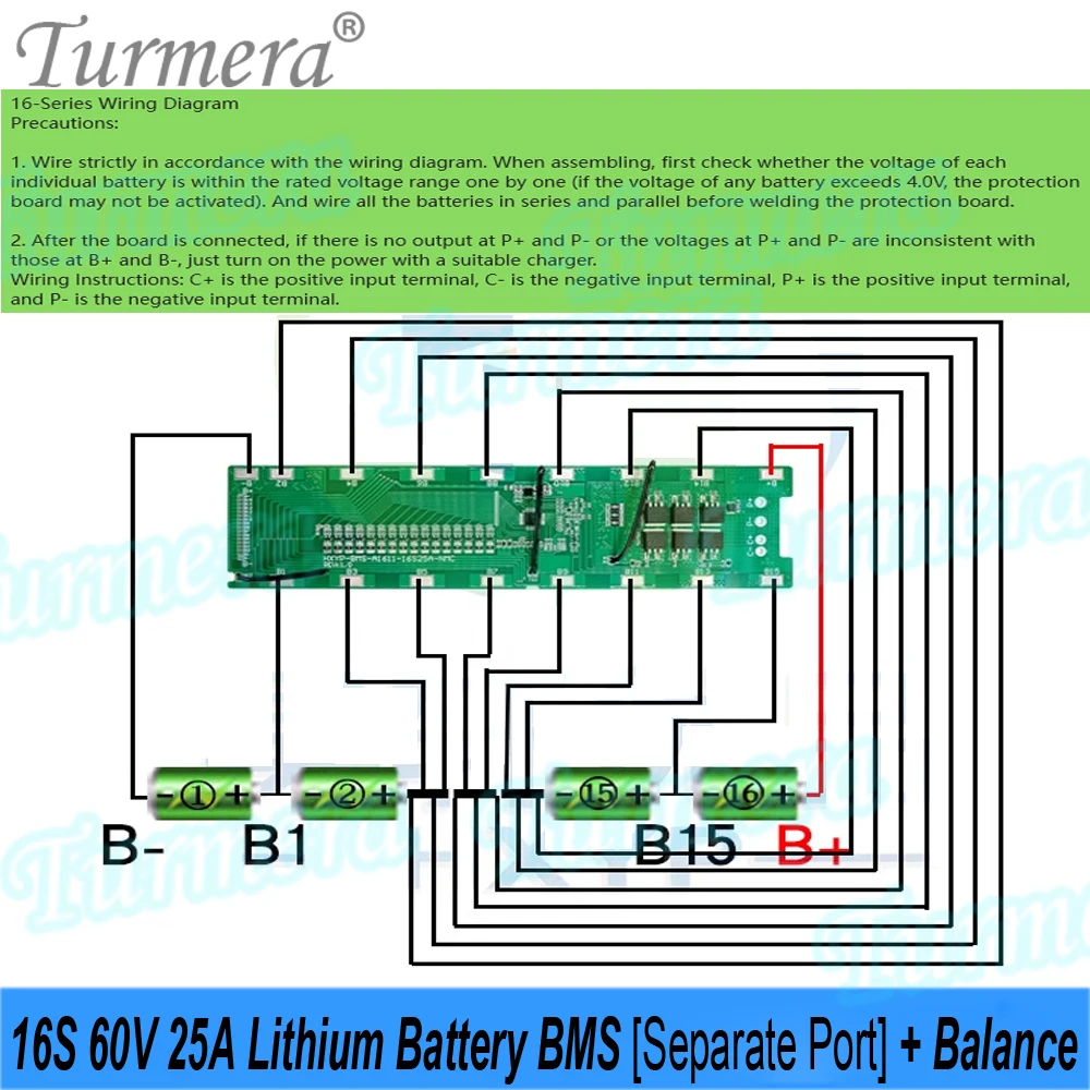 Фото Turmera 16S 60V 25A литиевая батарея BMS с отдельным портом и балансовой сварочной платой для 18650 21700 Diy E-Scooter E-Bike Batteries №5