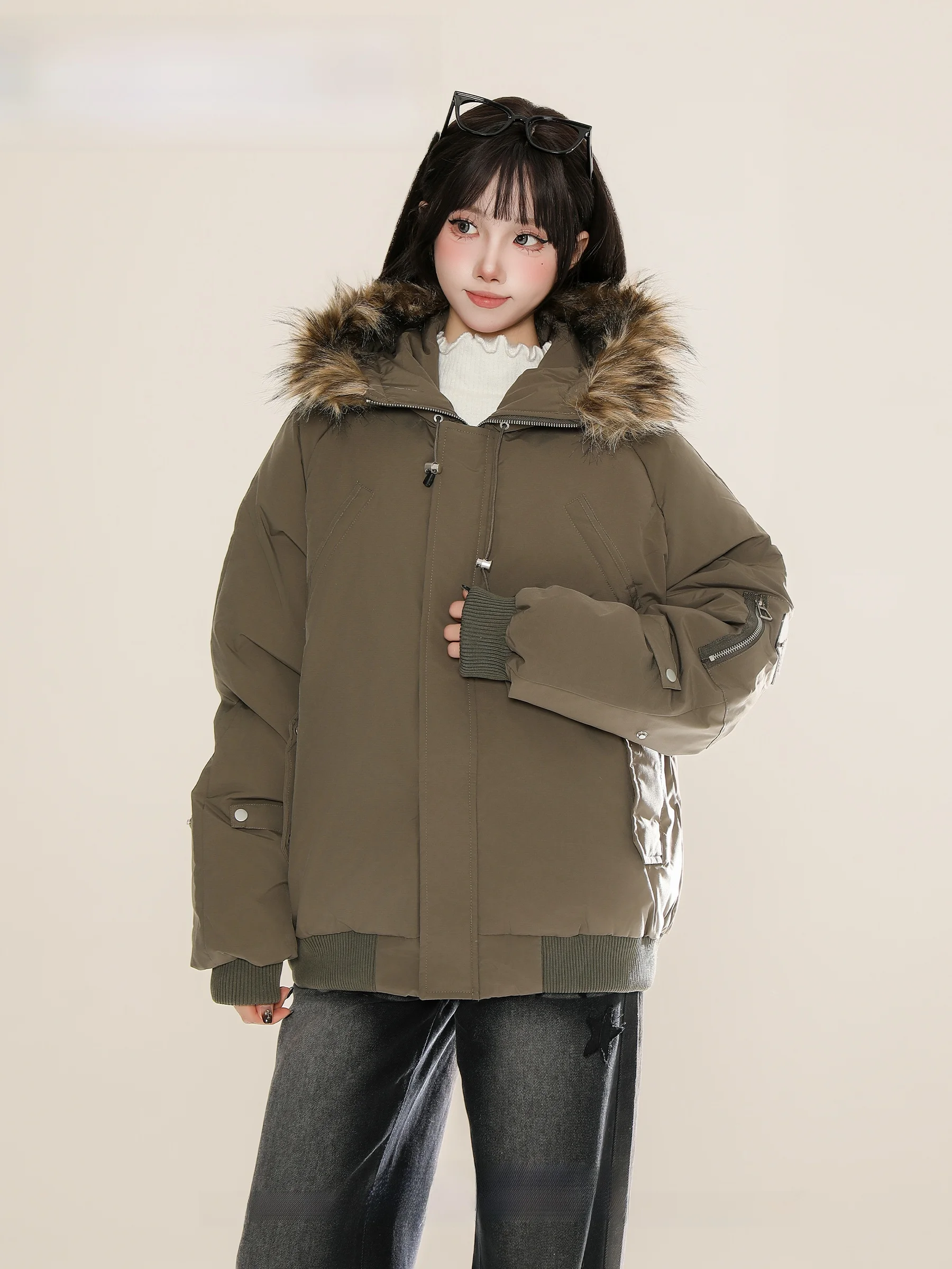 Xunxi утолщенная теплая парка с меховым воротником пальто хлопковой подкладкой