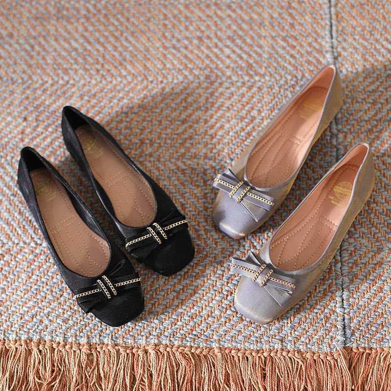 

Повседневные женские туфли, Мягкие осенние туфли с квадратным носком и бантом на низком каблуке, женские туфли с ремешком, с закрытым носком, модные туфли большого размера с бабочками
