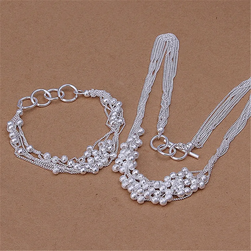 

Hot new Jewelry set 925 sterling silver Bracelets necklace for women classic Fringe line frosted beads chain Fashion Party