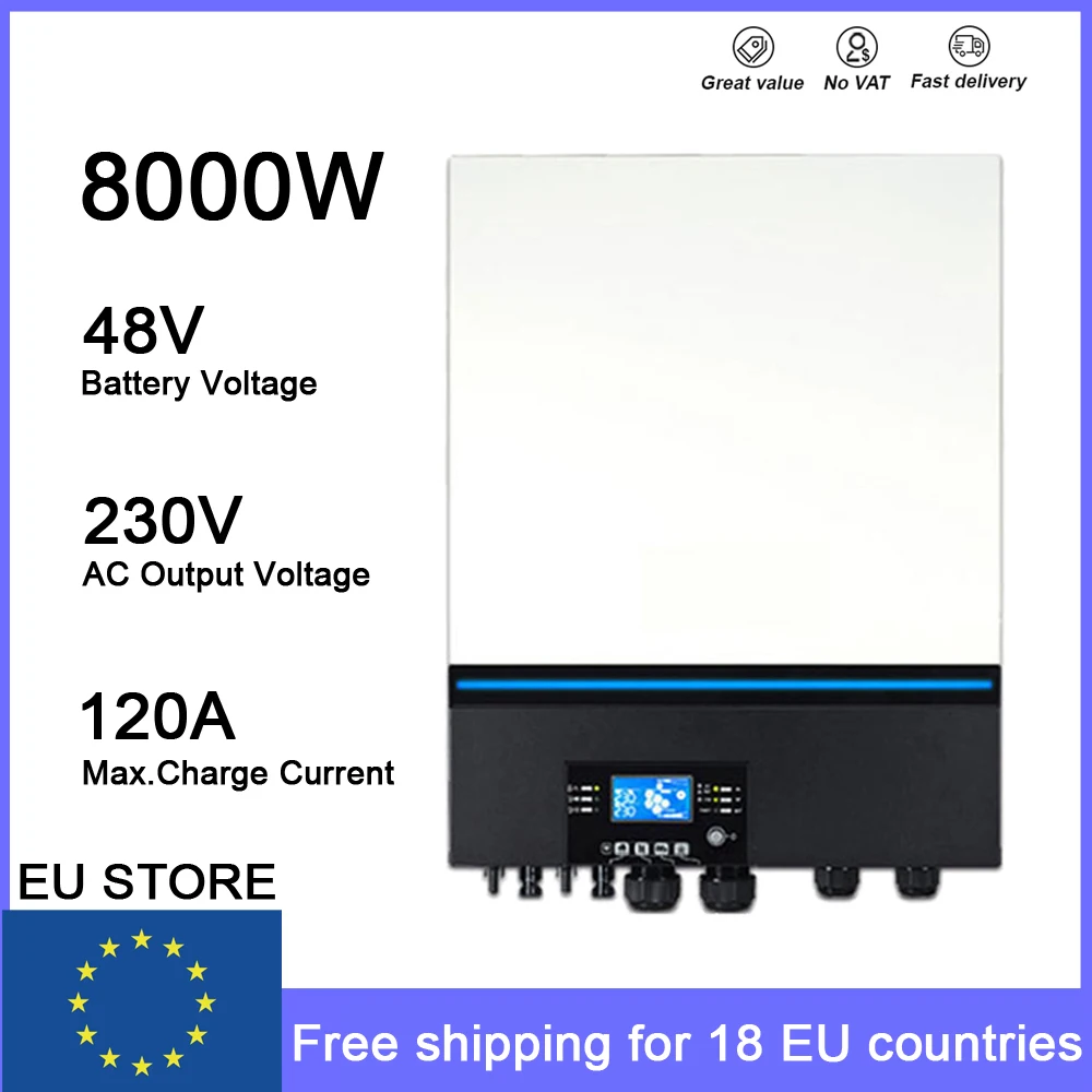 Гибридный инвертор Max.8000W, 48 В, 230 В, 50 Гц, 60 Гц