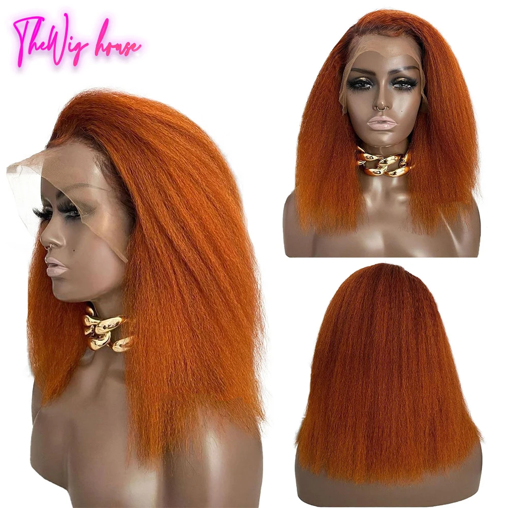 Ginger Orange Kinky Straight Wigs 13X4 Lace Front Wig For Black Women 4X4 Closure Yaki Straight Wig Pre Plucked 250% Density