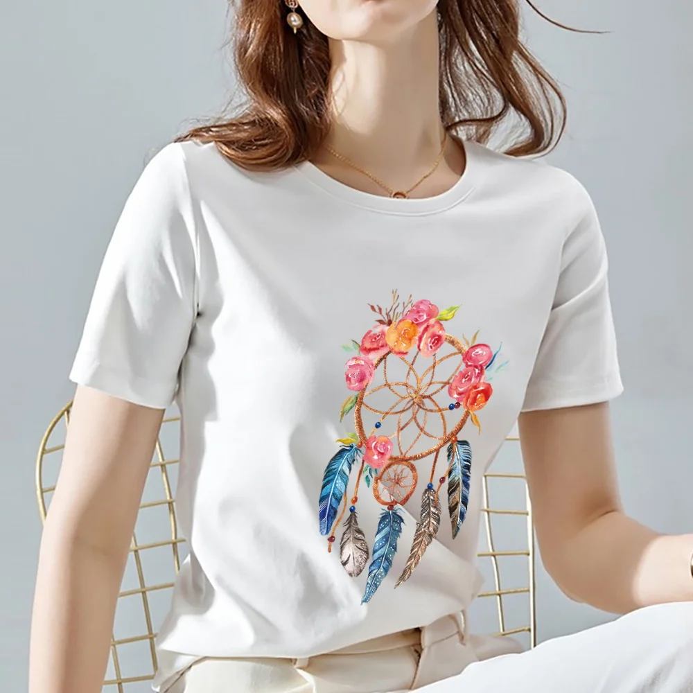 

Women's Basic Slim-fit T-shirt Sweet Style Color Blue Wind Chime Print T-shirt O-neck Casual Top Commuter Comfortable Clothing