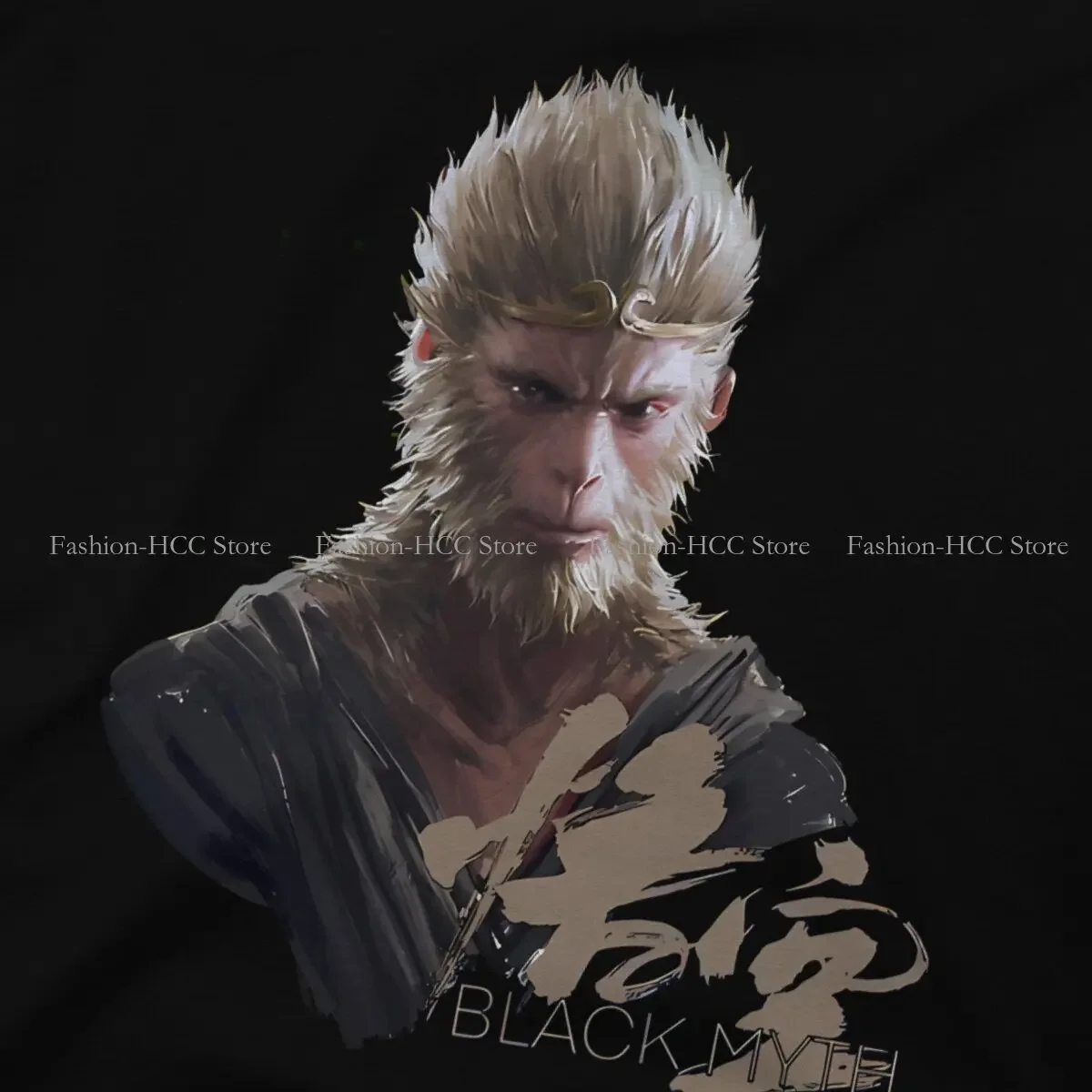 Крутая футболка с круглым вырезом и принтом обезьяны короля черная Базовая Wukong