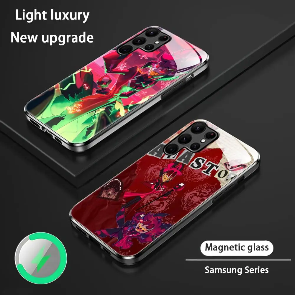 Фото Чехол для телефона Hazbin Hotels Alastor для Samsung S26 S25 S24 S23 S22 S21 S20 Plus Ultra, складной стеклянный магнитный чехол. №3
