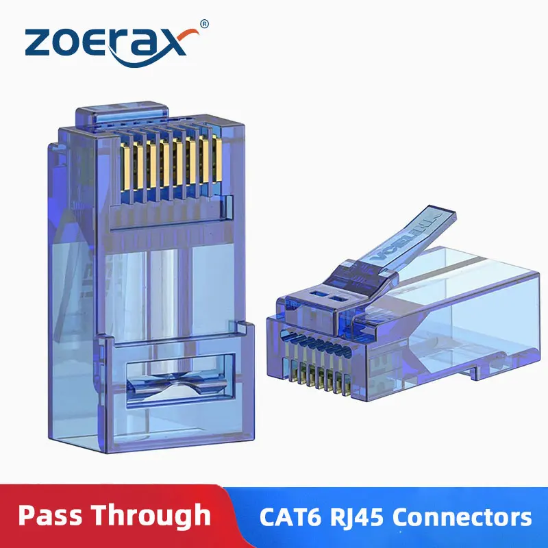 ZoeRax 100 шт. CAT6 RJ45 разъемы проходят сквозь, разъемы Cat6 8P8C модульный разъем CAT6 CAT5E CAT5 твердый Многожильный или UTP сетевой кабель