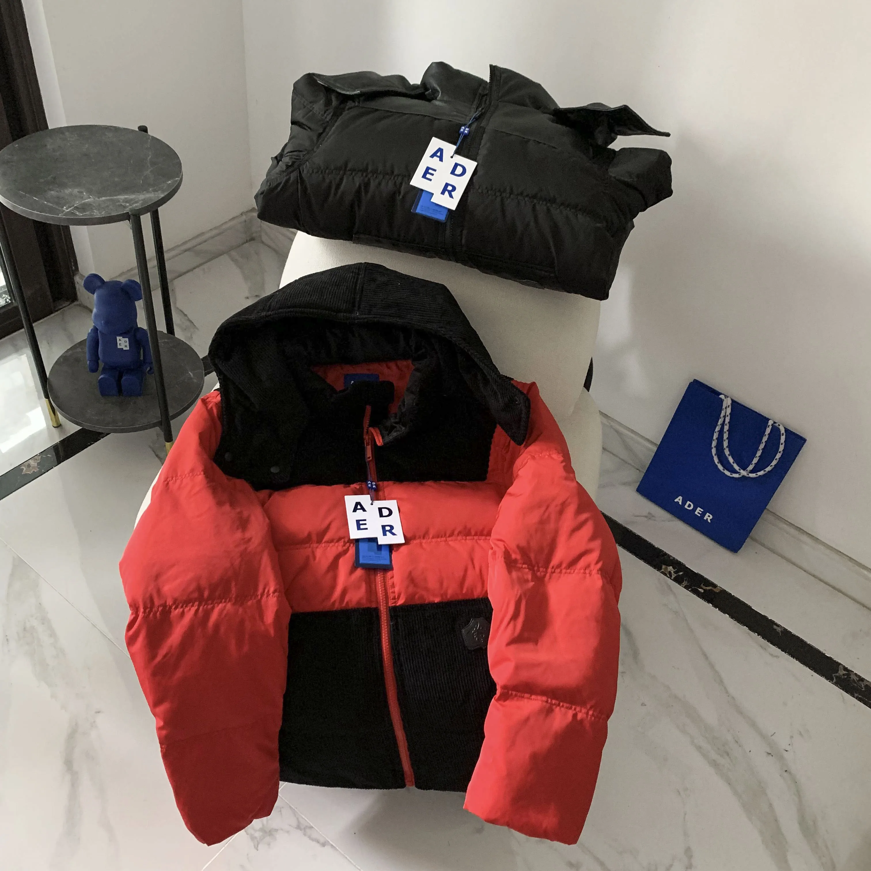 Korean high-quality winter down jacket simple cowhide splicing detachable hat men and women's thickened white duck down coat