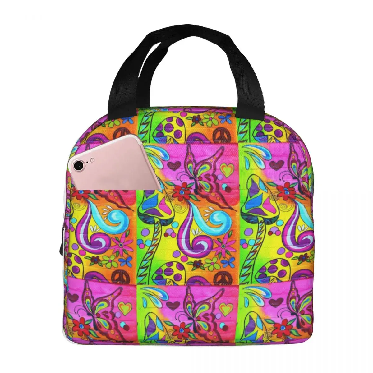 

Magic Mushroom Lunch Bag Psychedelic Mushrooms Portable Lunch Box Work Print Cooler Bag Waterproof Thermal Tote Handbags