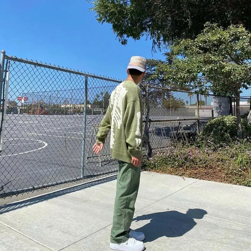 

Осенне-зимний новый свитер, вязаный мужской пуловер, Свободный вязаный свитер в уличном стиле, куртка с круглым вырезом, вязаная одежда Y2K в ...