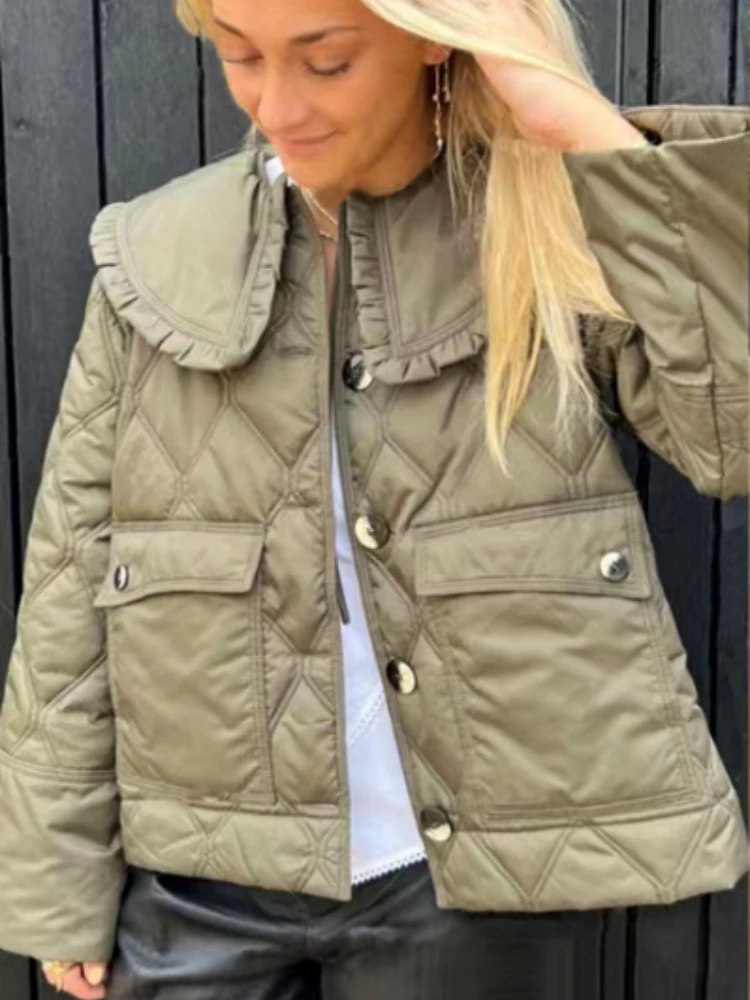 

Women Coat 2022 Winter New Casual Ruffled Big Lapel Jacket Cotton Short Coat