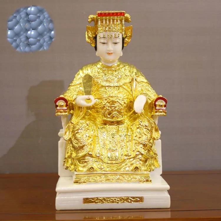 

28CM LARGE HIGH-GRADE HOME EFFICACIOUS TALISMAN MASCOT GODDESS OF SEA MATSU GOLD MAZU GUANYIN BUDDHA JADE SCULPTURE STATUE