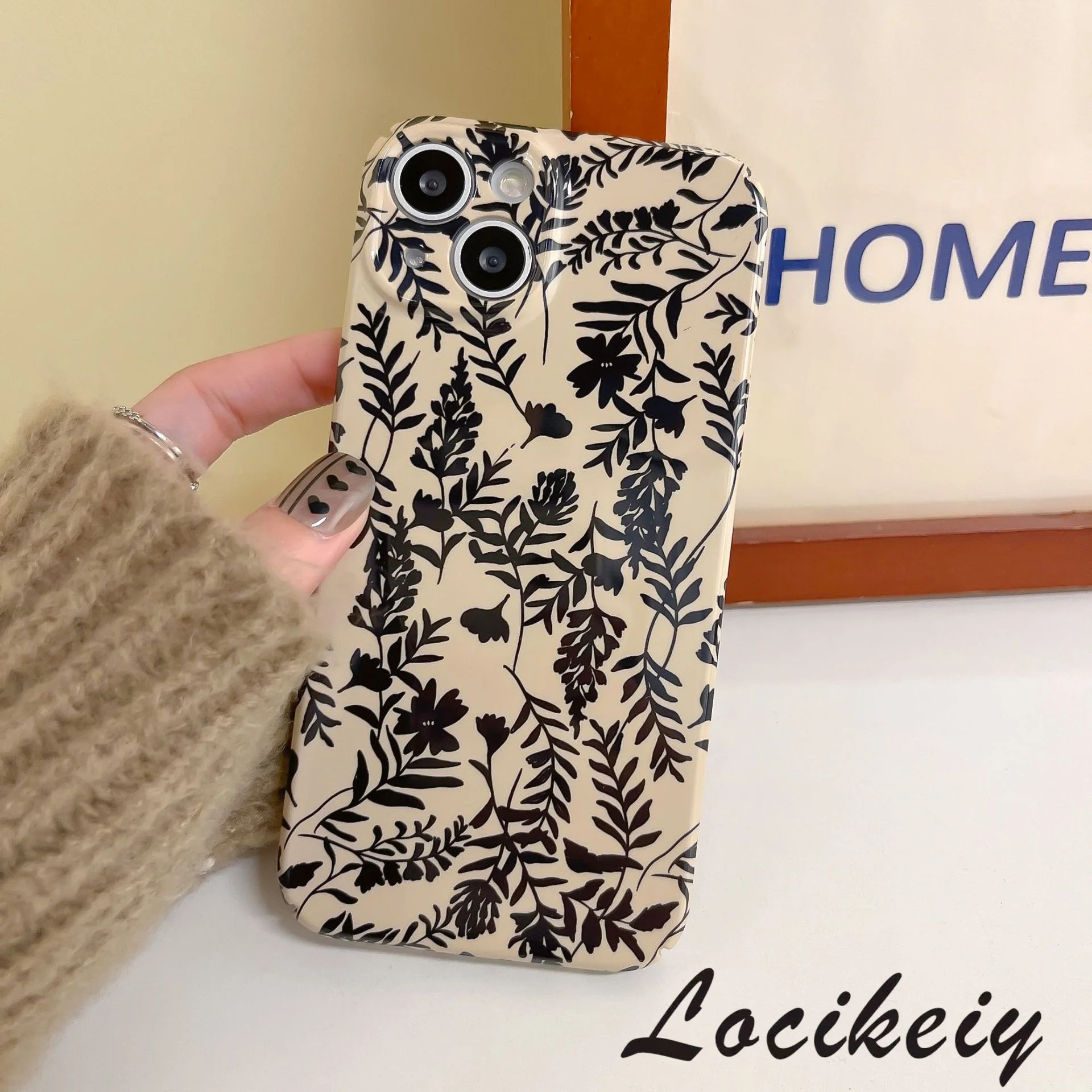 Locikeiy Advanced Black Flower Applicable iPhone14promax Hard Shell New iPhone13 12 PRO Max XS MAX XR X 8/7//6/6S Plus