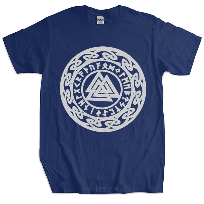 

New t shirt black tops for men Valknut with runes T Shirt, Asatru pagan Germanic mystic symbol sic cotton tshirt for boys
