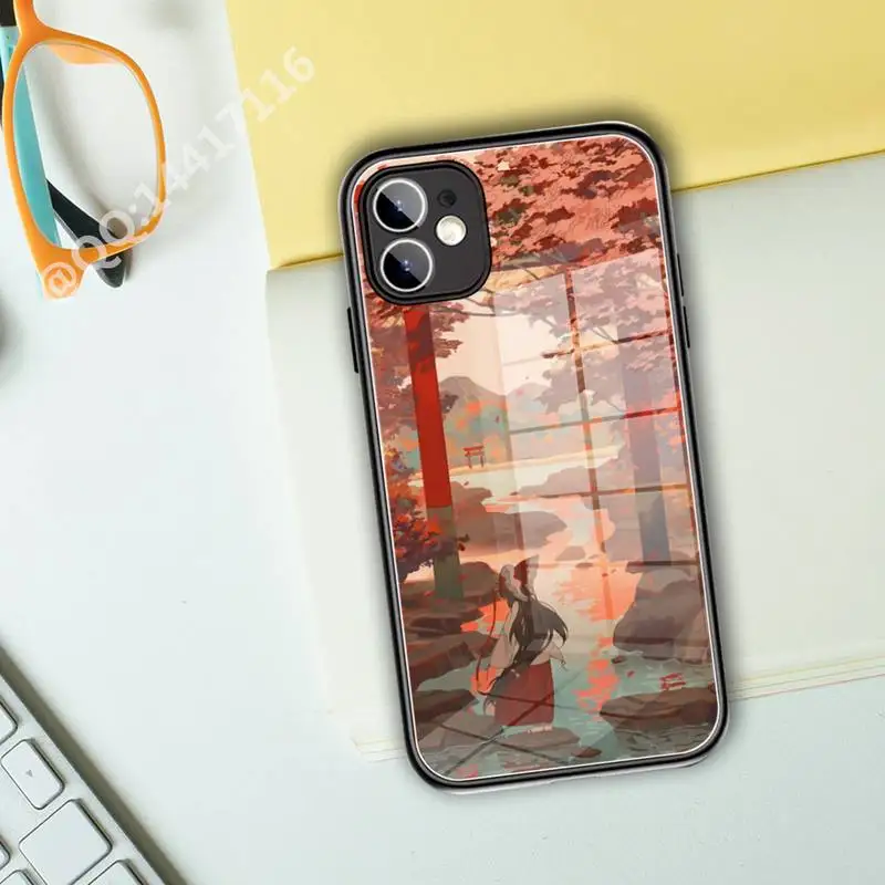 Японский стиль искусства Японии Чехол для телефона из закаленного стекла для iPhone 13 11 Pro XR XS MAX 8 X 7 Plus 12 Mini телефон Полное покрытие.