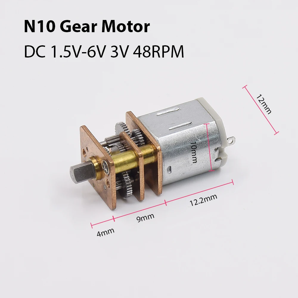 

Цельнометаллический мотор-редуктор Mini N10, меньший, чем двигатель N20, двигатель постоянного тока 1,5 В-6 В, 3 В, 48 об/мин, медленная скорость, D-образный вал, короткий вал для робота