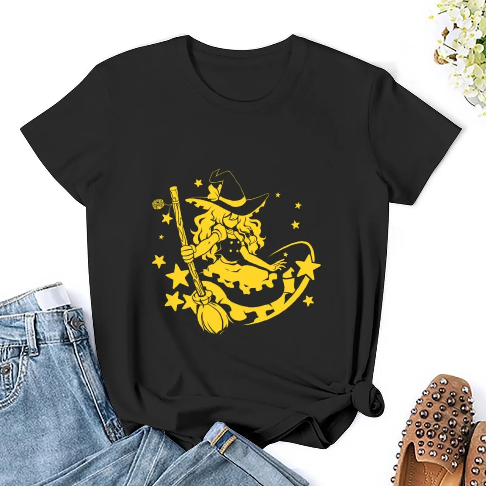 Touhou проект силуэт персонажа-Marisa Kirisame Футболка женские черные хлопковые футболки