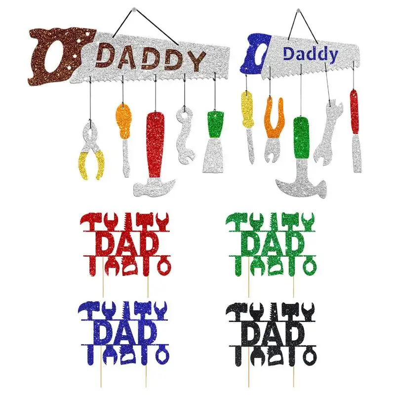 

Happy Father's Day Cake Topper 6pcs Dad Cake Arrangement Decor Glitter Love Dad Father Dad Cupcake Picks For Happy Father's Day